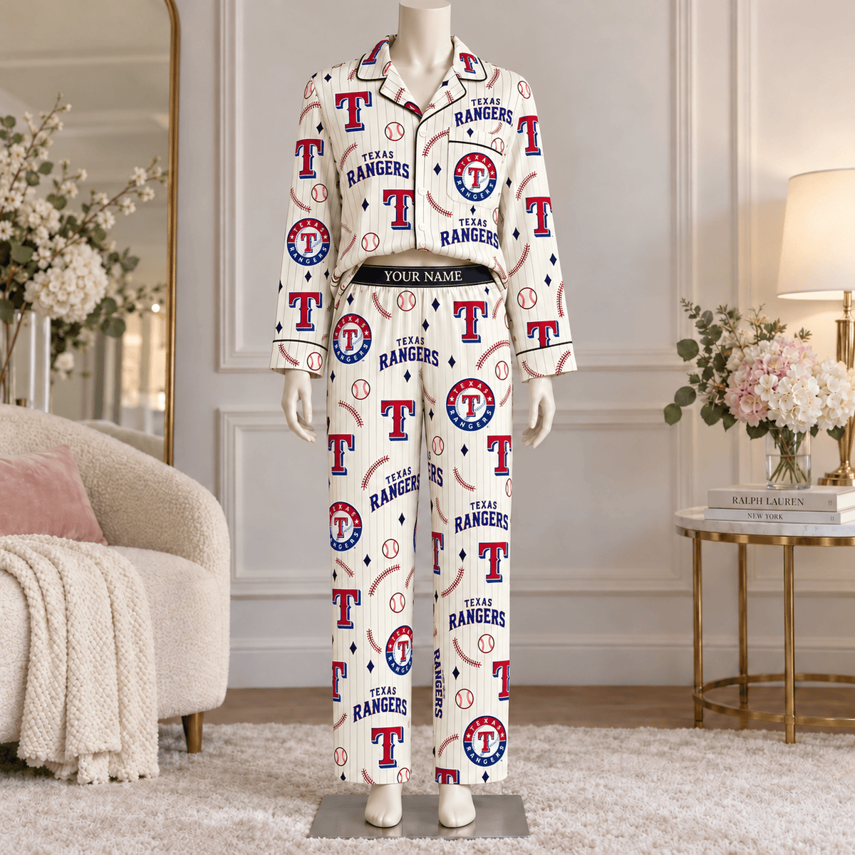 Texas Rangers MLB Personalized Baseball Team Women's Long Sleeve Pajama Set
