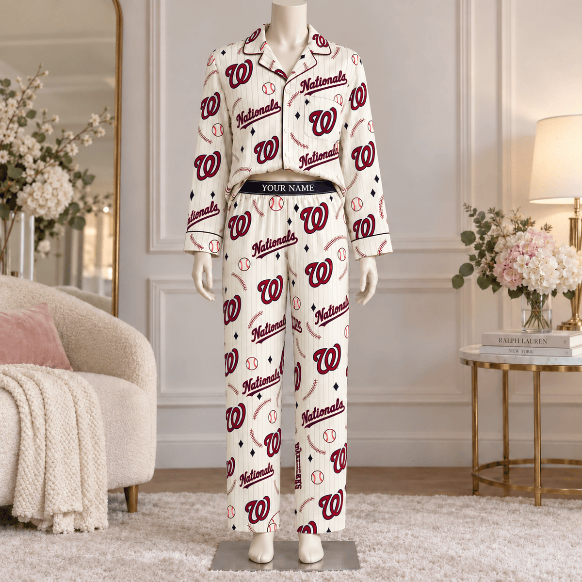 Washington Nationals MLB Personalized Baseball Team Women's Long Sleeve Pajama Set