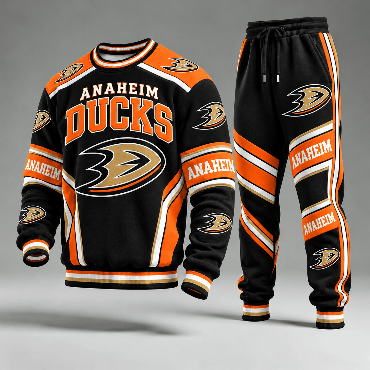 Anaheim Ducks NHL Hockey Team Crewneck Sweatshirt & Long Pants Set
