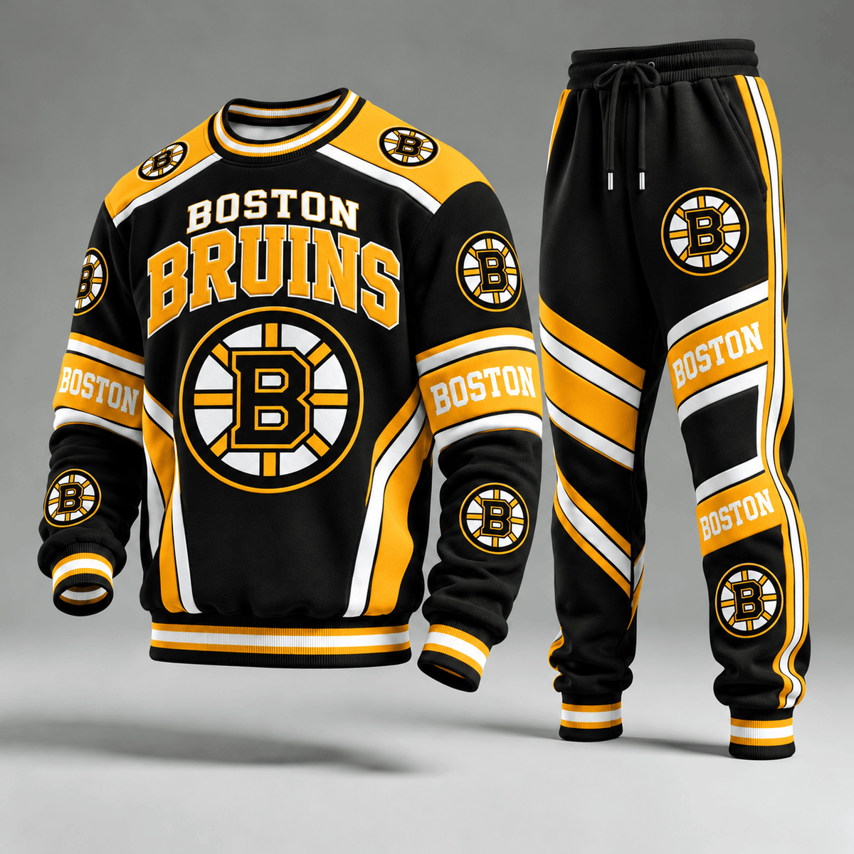 Boston Bruins NHL Hockey Team Crewneck Sweatshirt & Long Pants Set