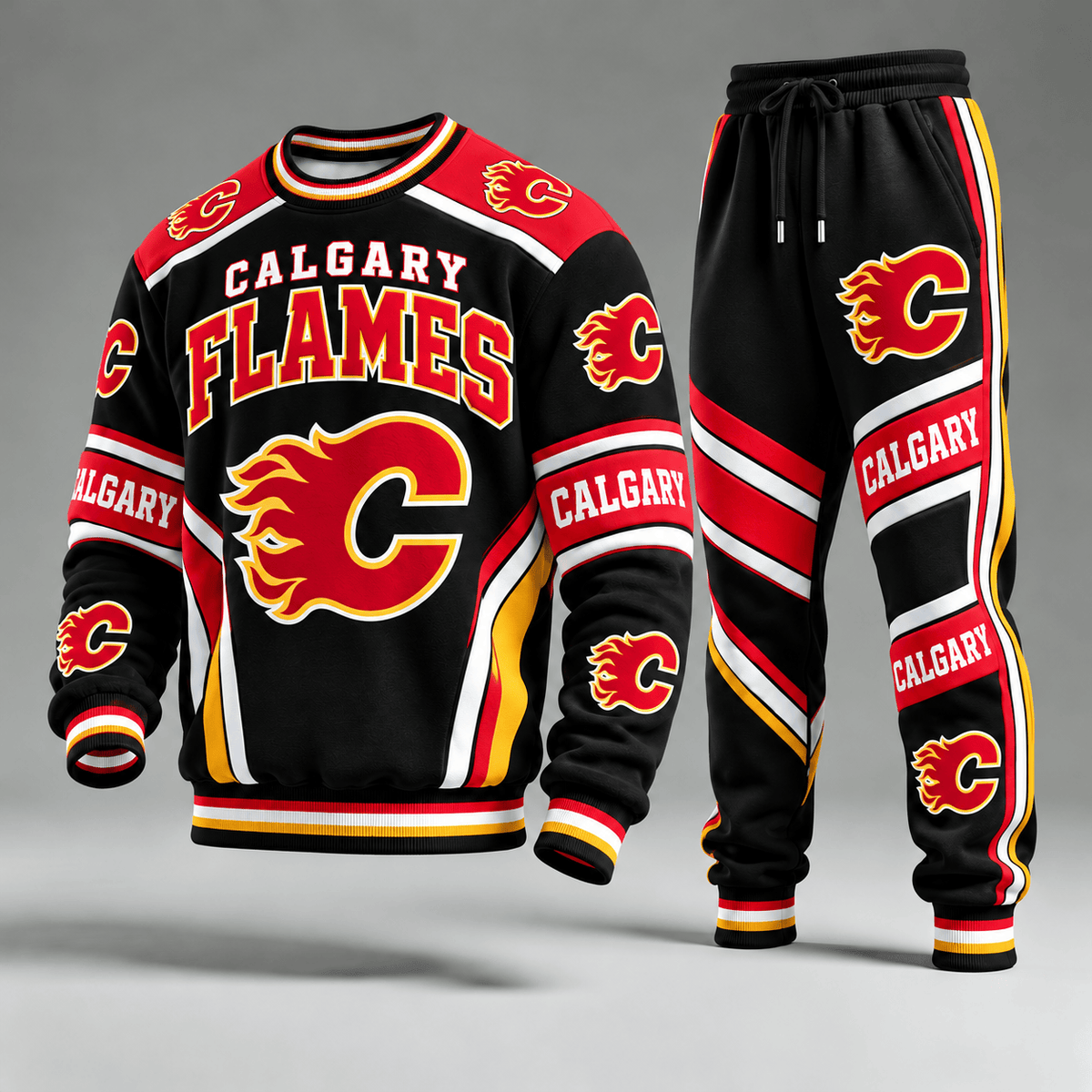 Calgary Flames NHL Hockey Team Crewneck Sweatshirt & Long Pants Set