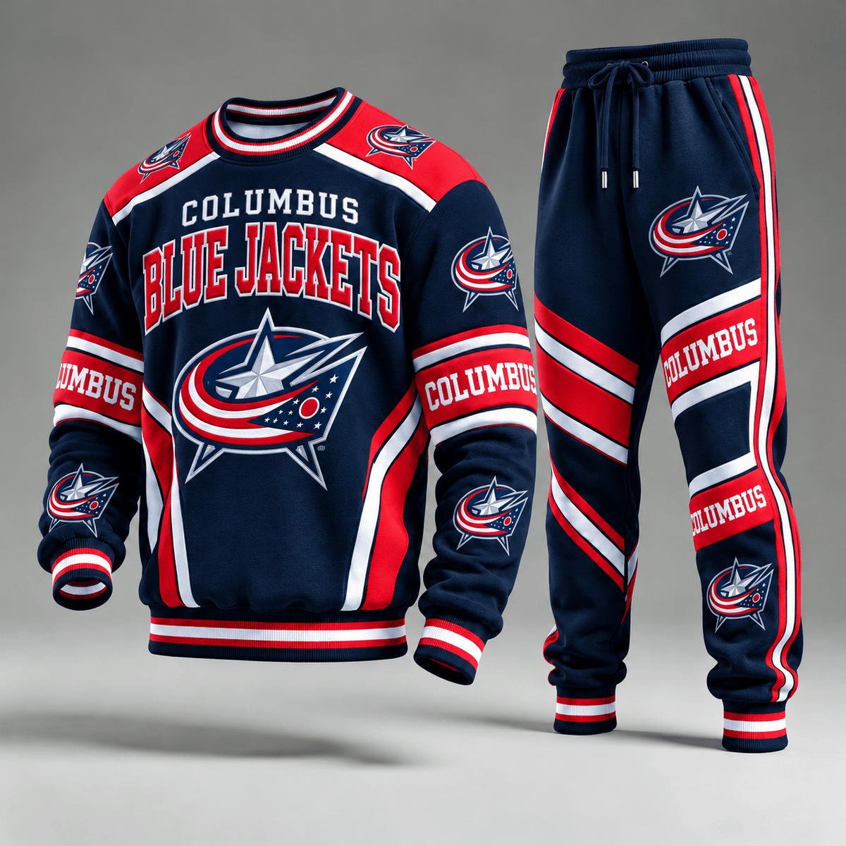 Columbus Blue Jackets NHL Hockey Team Crewneck Sweatshirt & Long Pants Set