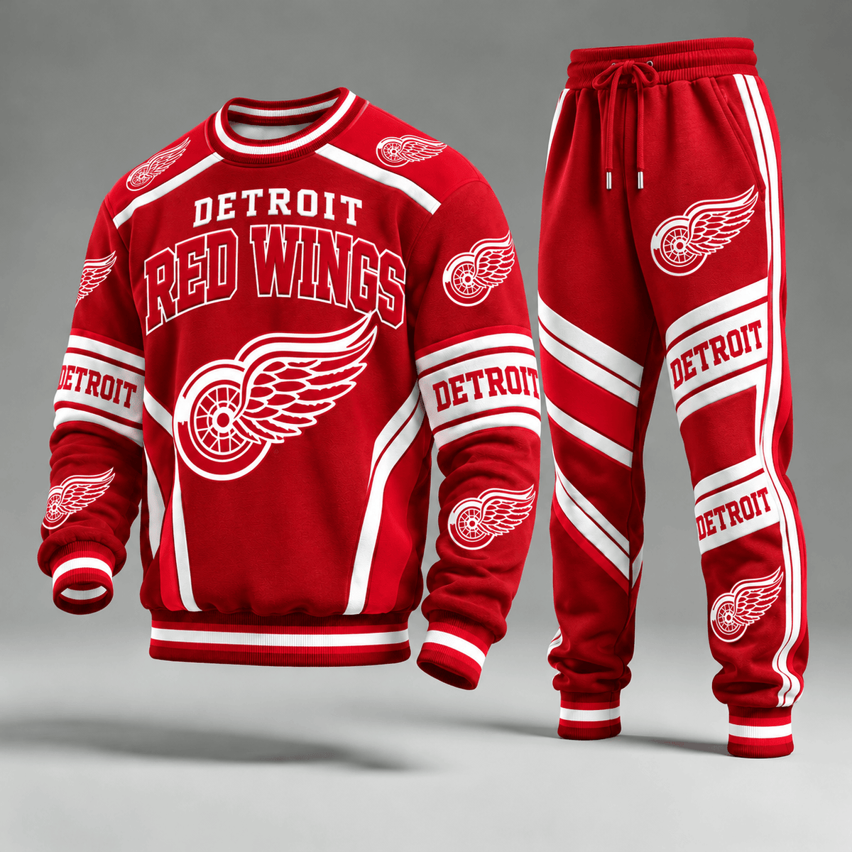 Detroit Red Wings NHL Hockey Team Crewneck Sweatshirt & Long Pants Set