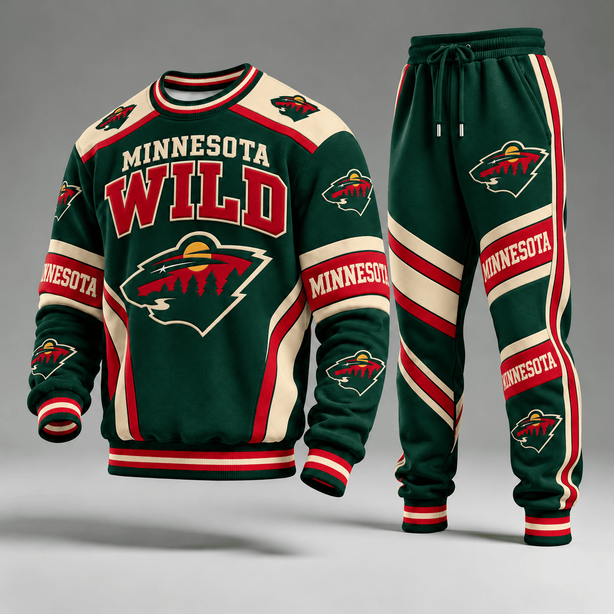 Minnesota Wild NHL Hockey Team Crewneck Sweatshirt & Long Pants Set