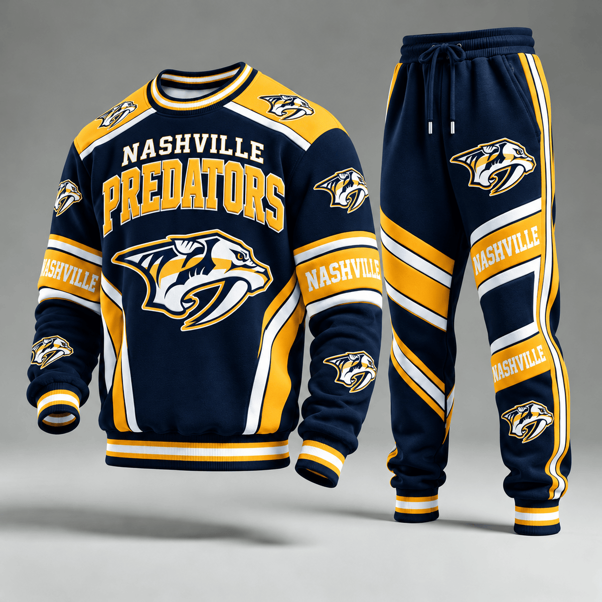 Nashville Predators NHL Hockey Team Crewneck Sweatshirt & Long Pants Set