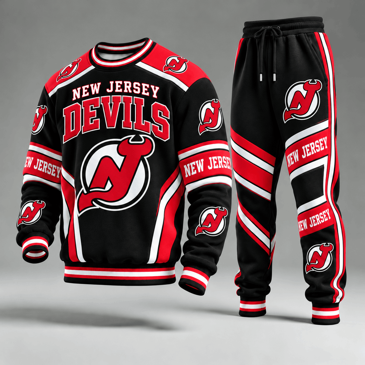 New Jersey Devils NHL Hockey Team Crewneck Sweatshirt & Long Pants Set