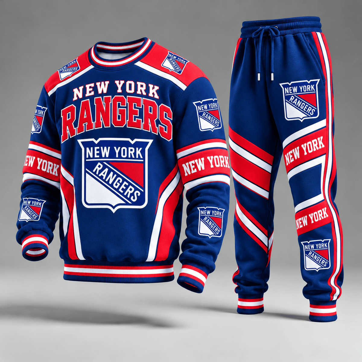 New York Rangers NHL Hockey Team Crewneck Sweatshirt & Long Pants Set