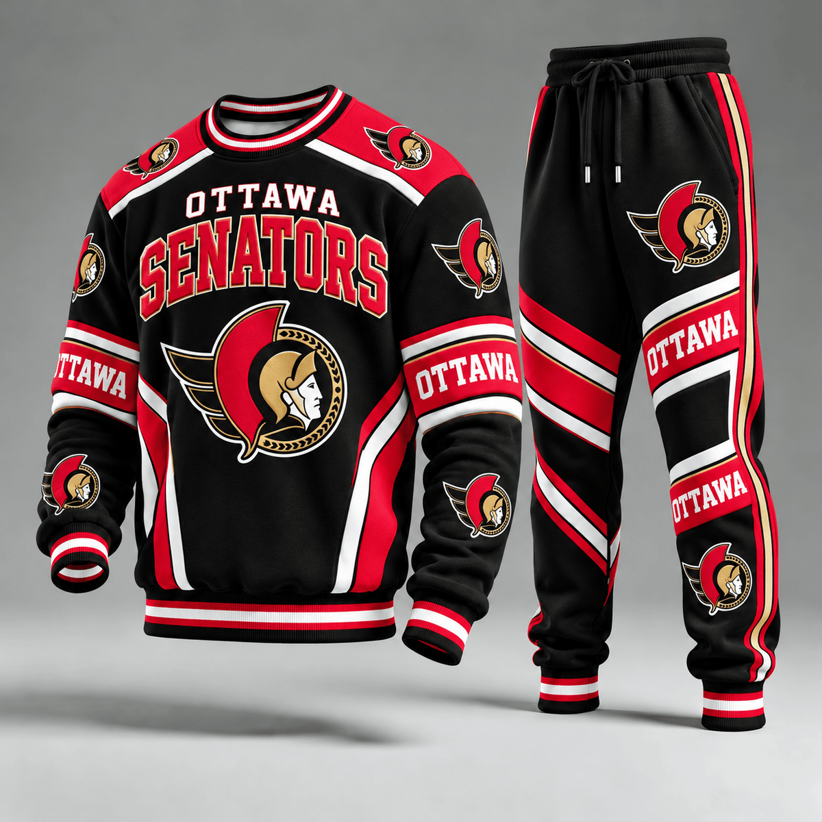 Ottawa Senators NHL Hockey Team Crewneck Sweatshirt & Long Pants Set