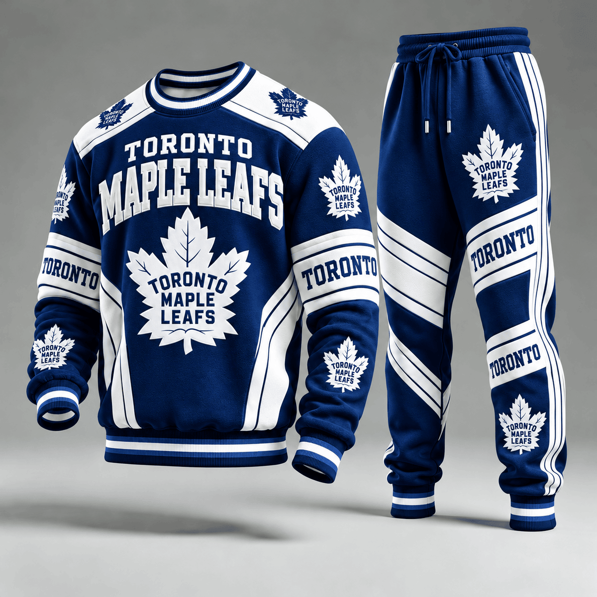 Toronto Maple Leafs NHL Hockey Team Crewneck Sweatshirt & Long Pants Set