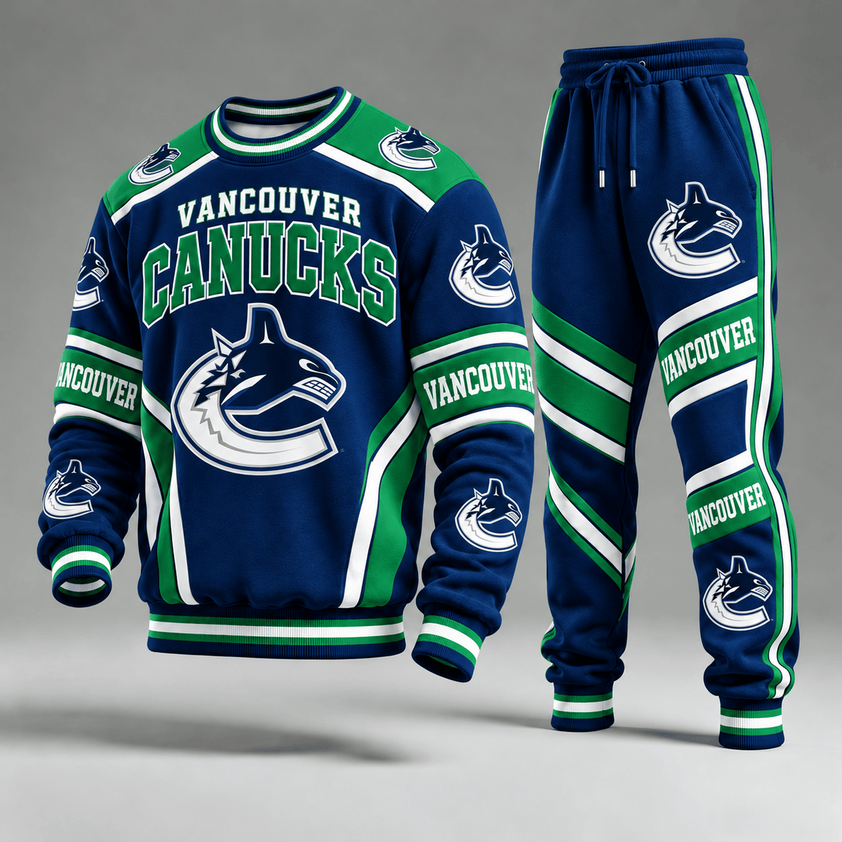 Vancouver Canucks NHL Hockey Team Crewneck Sweatshirt & Long Pants Set