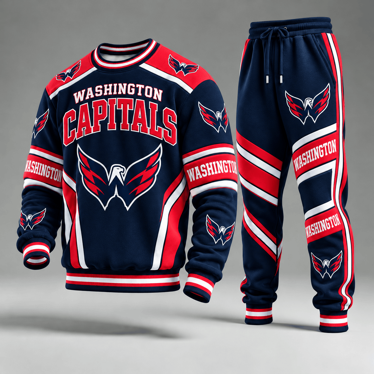 Washington Capitals NHL Hockey Team Crewneck Sweatshirt & Long Pants Set