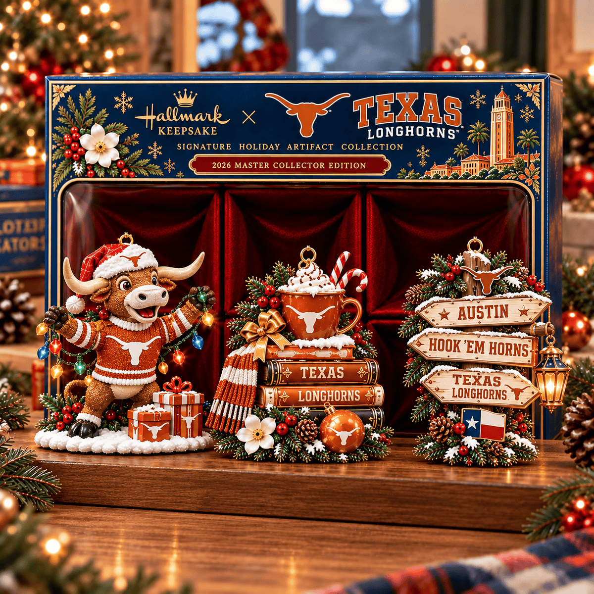 Texas Longhorns NCAA College Football Christmas Acrylic Ornament Set of 3