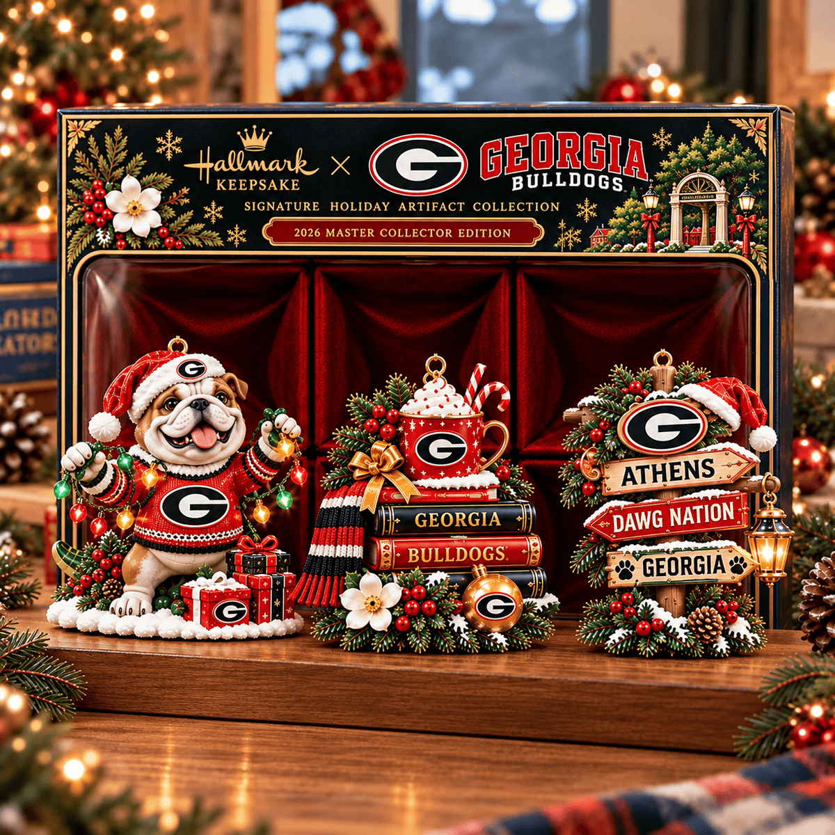 Georgia Bulldogs NCAA College Football Christmas Acrylic Ornament Set of 3