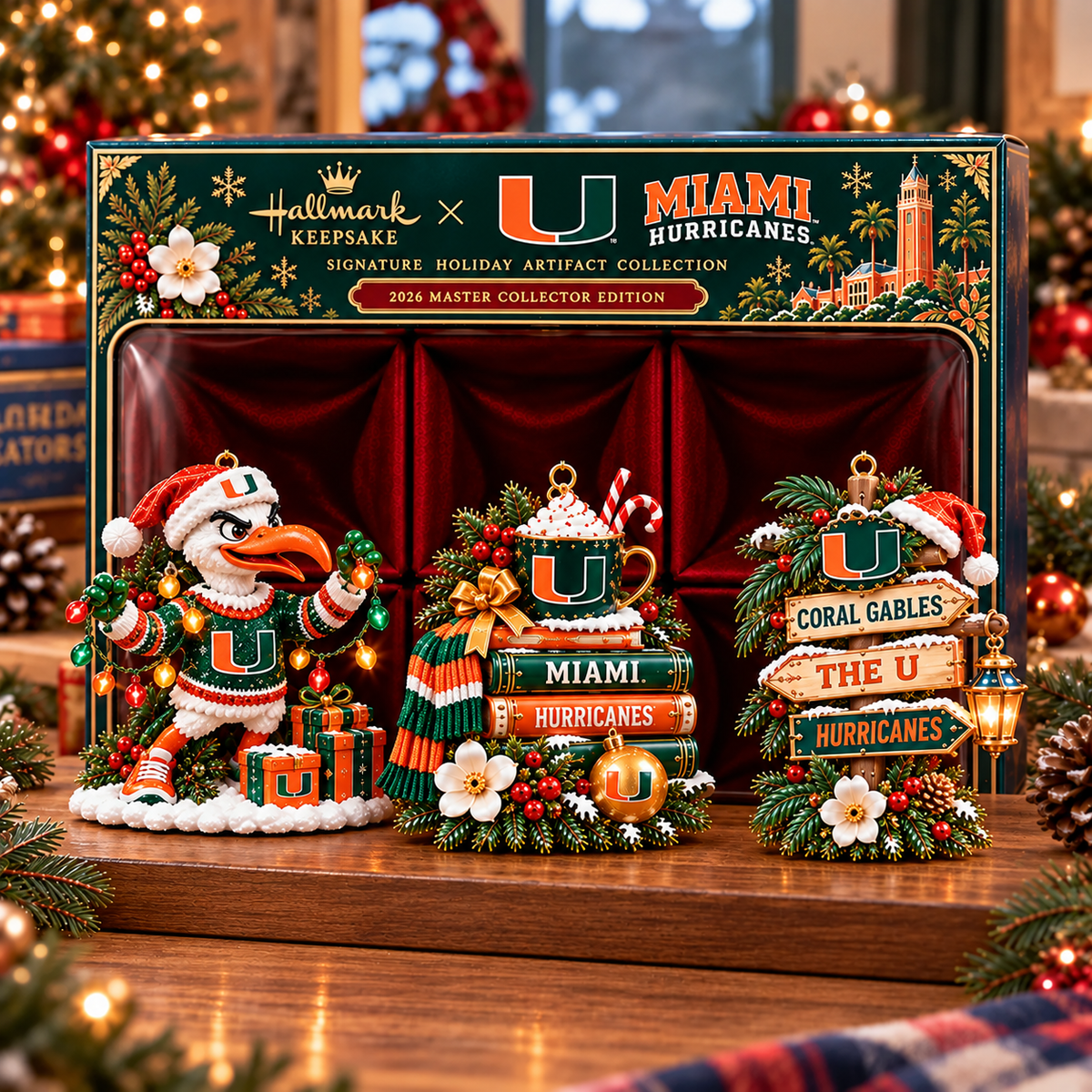 Miami Hurricanes NCAA College Football Christmas Acrylic Ornament Set of 3