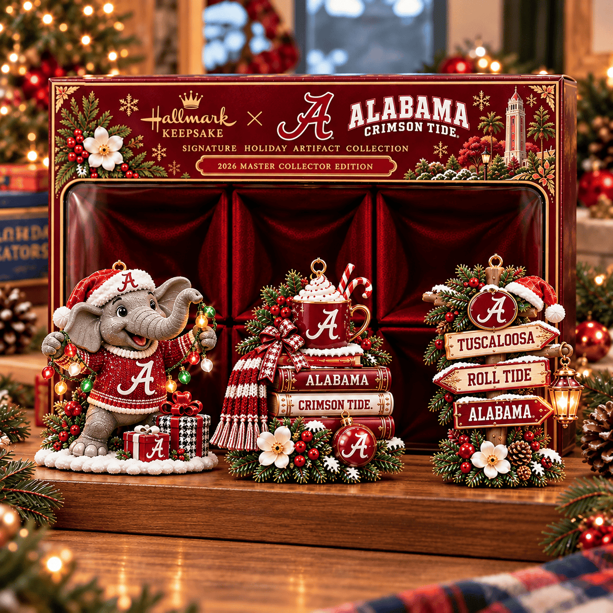 Alabama Crimson Tide NCAA College Football Christmas Acrylic Ornament Set of 3