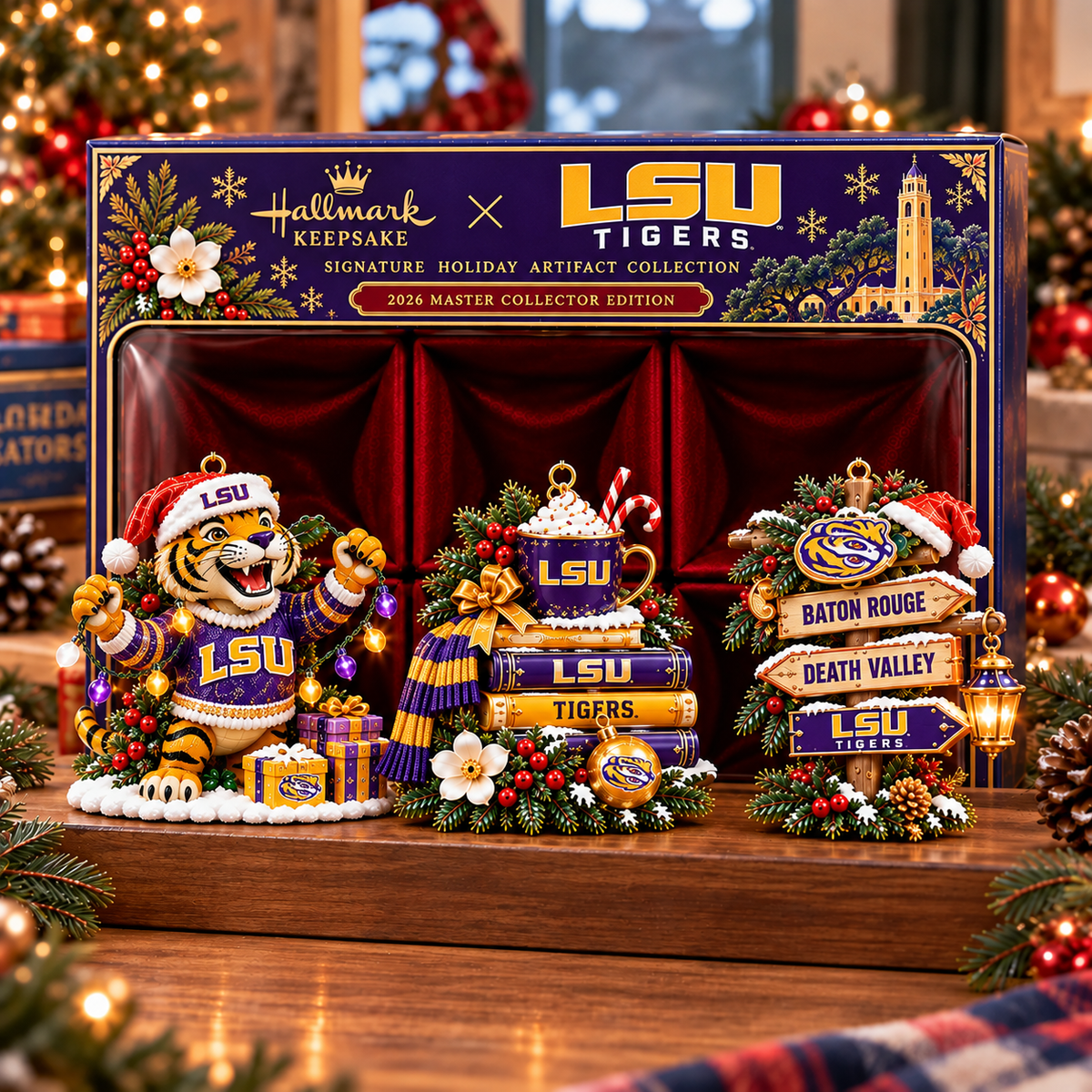 LSU Tigers NCAA College Football Christmas Acrylic Ornament Set of 3