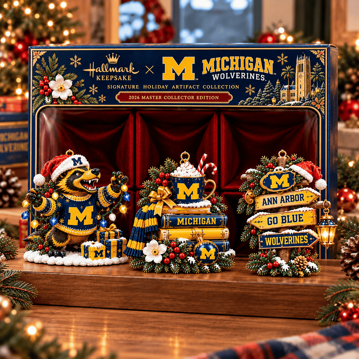 Michigan Wolverines NCAA College Football Christmas Acrylic Ornament Set of 3