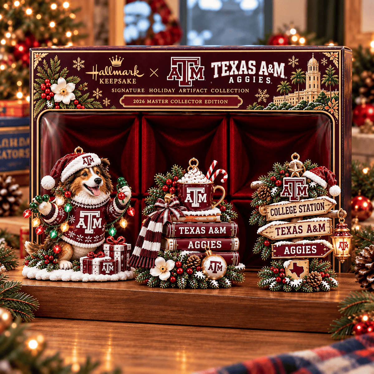 Texas A&M Aggies NCAA College Football Christmas Acrylic Ornament Set of 3