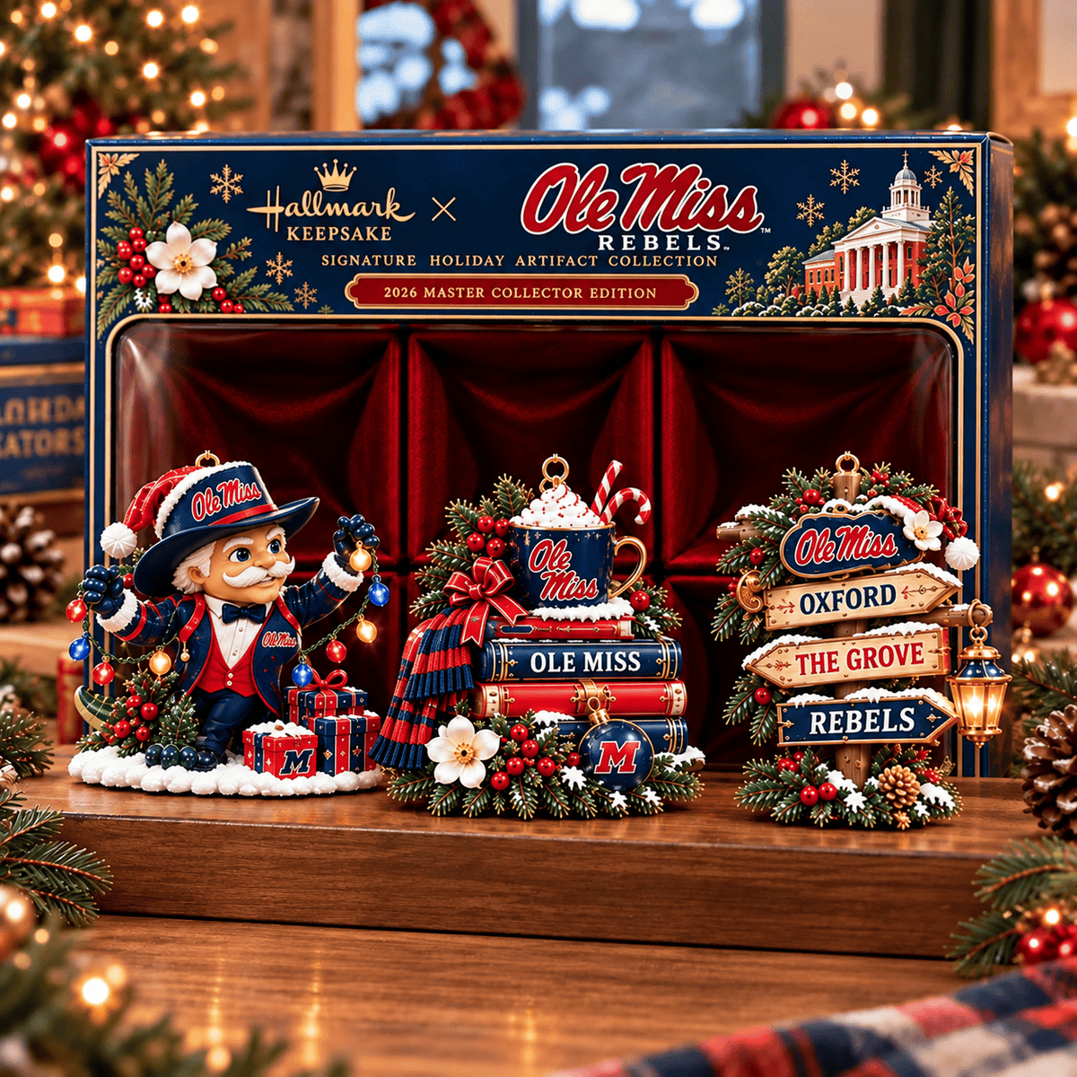 Ole Miss Rebels NCAA College Football Christmas Acrylic Ornament Set of 3