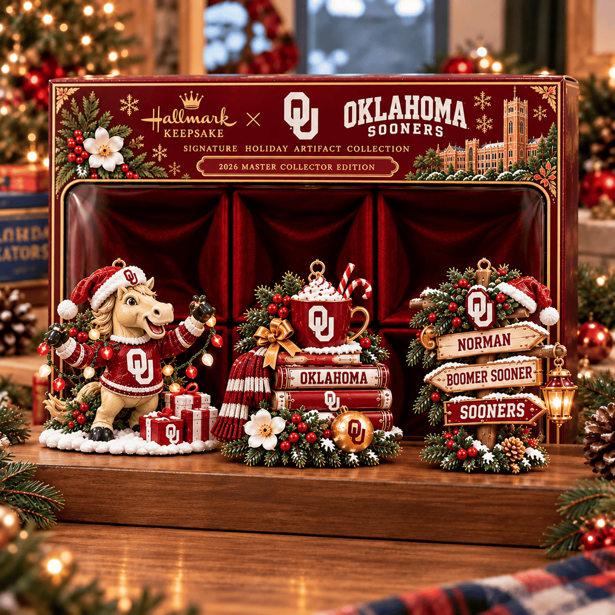 Oklahoma Sooners NCAA College Football Christmas Acrylic Ornament Set of 3