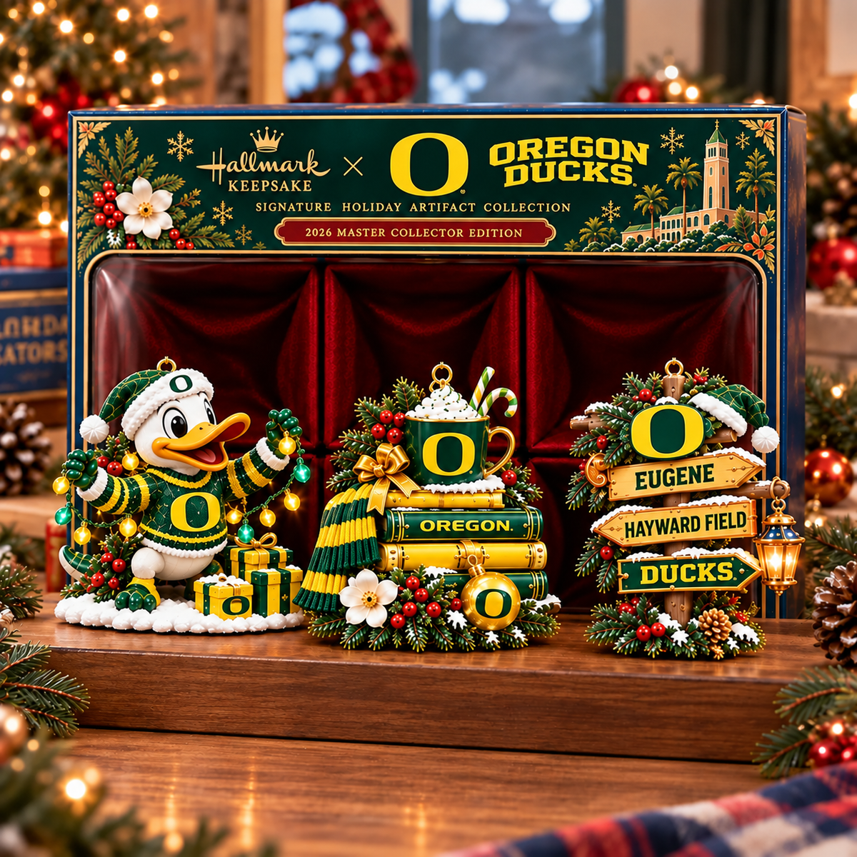 Oregon Ducks NCAA College Football Christmas Acrylic Ornament Set of 3