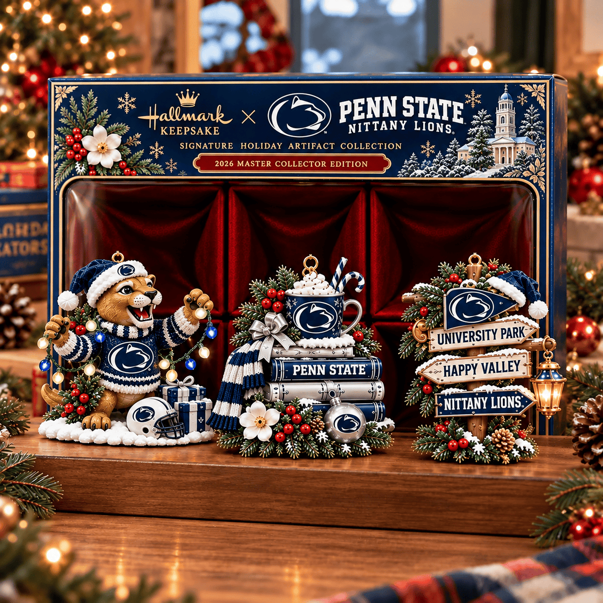 Penn State Nittany Lions NCAA College Football Christmas Acrylic Ornament Set of 3