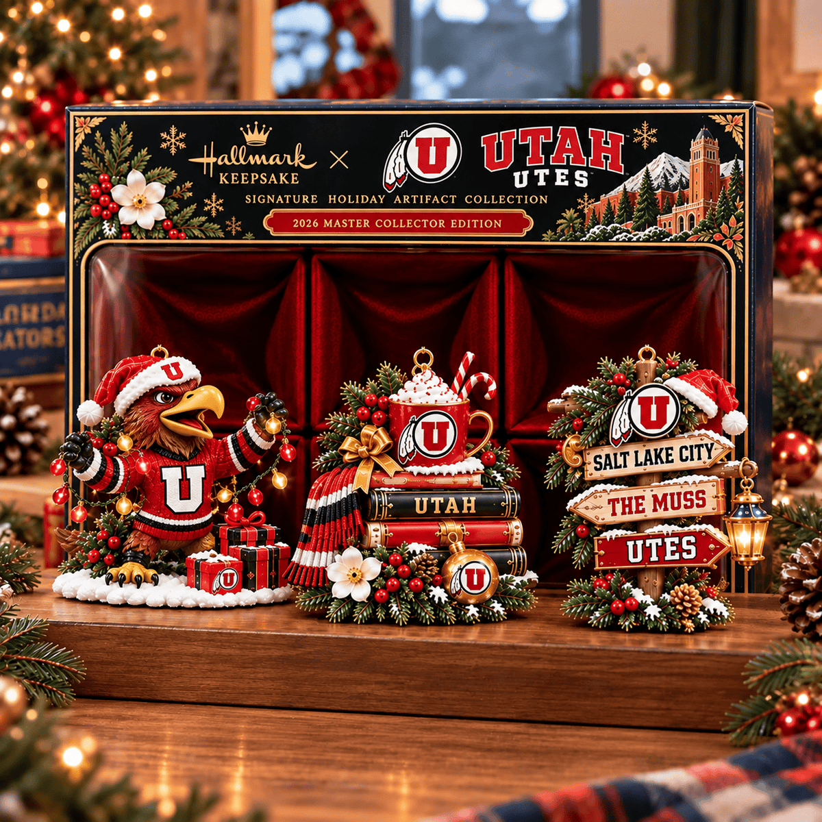 Utah Utes NCAA College Football Christmas Acrylic Ornament Set of 3