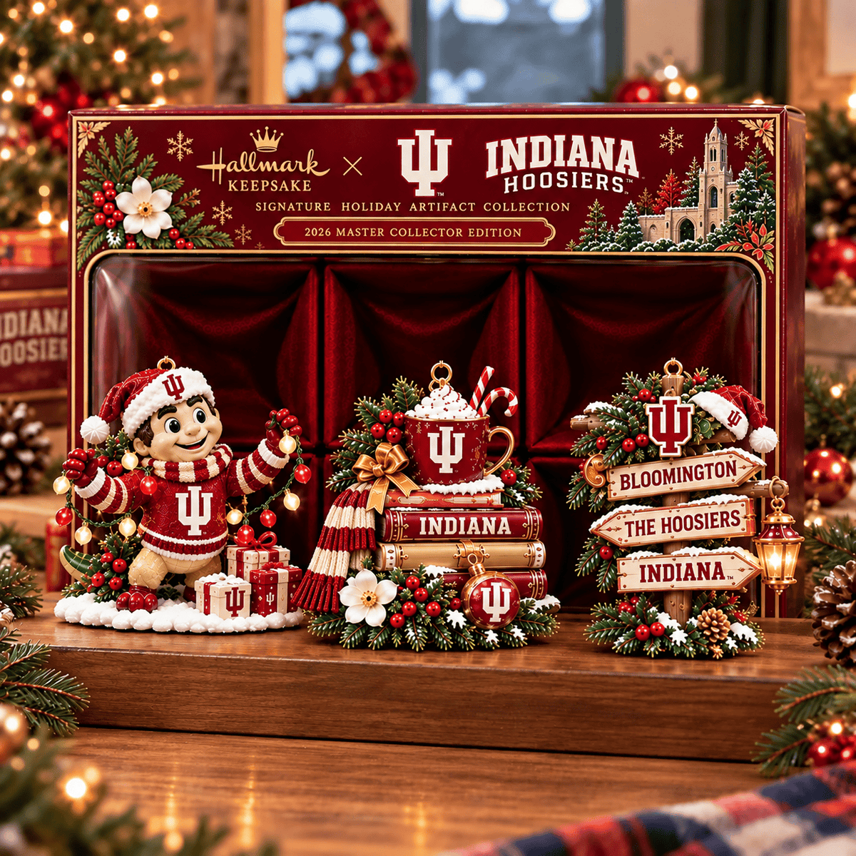 Indiana Hoosiers NCAA College Football Christmas Acrylic Ornament Set of 3