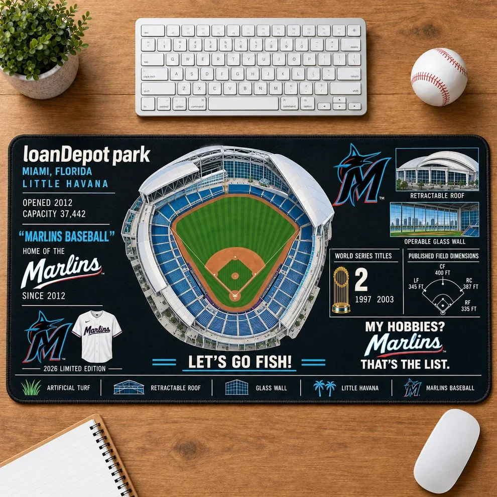 Miami Marlins 2026 Limited Edition Stadium Desk Mat – MLB Baseball Mouse Pad