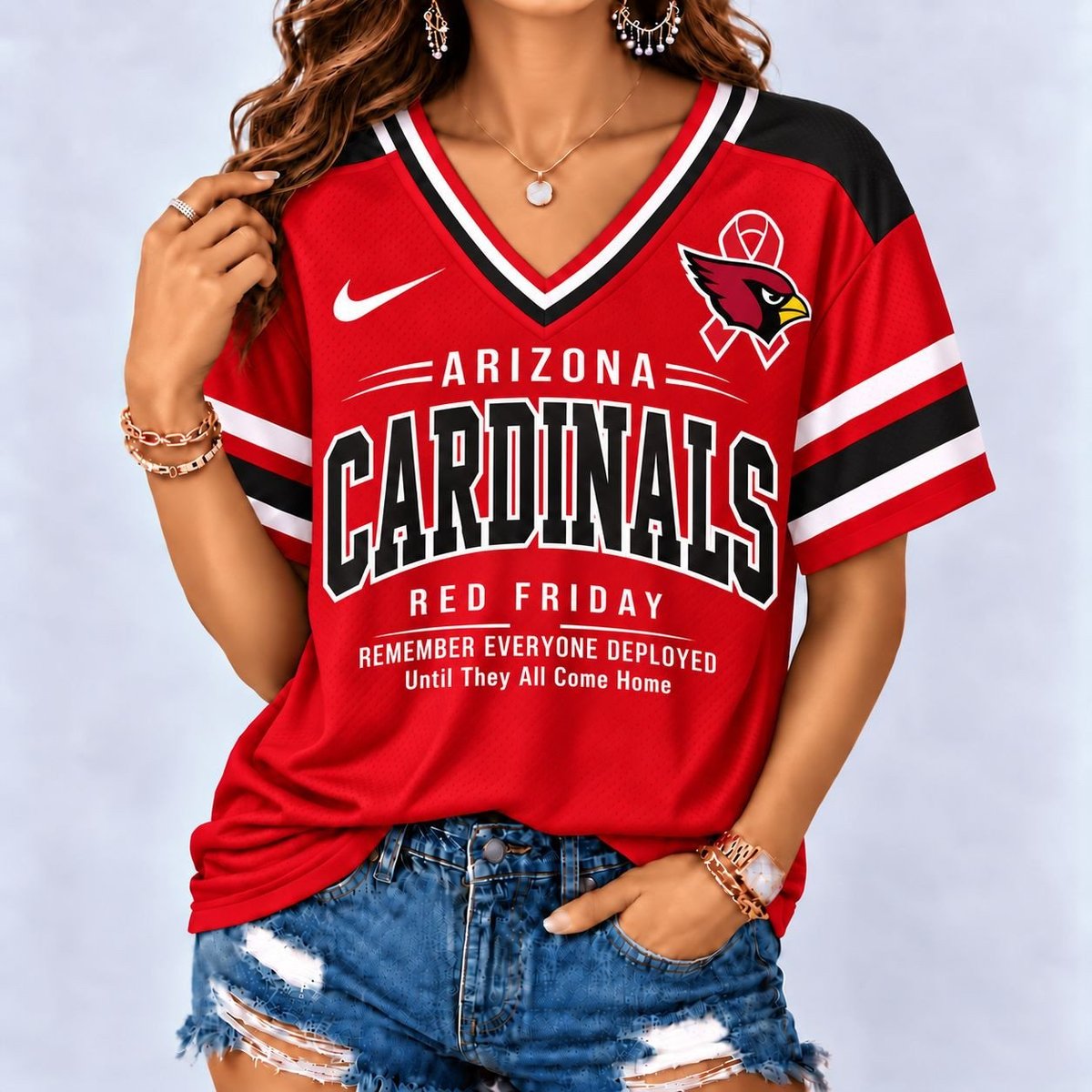 Arizona Cardinals | Premium NFL Red Friday Remember Everyone Deployed V-Neck Shirt