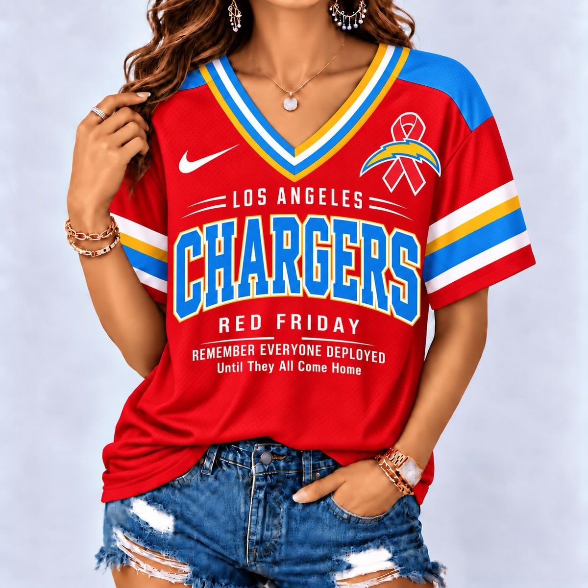 Los Angeles Chargers | Premium NFL Red Friday Remember Everyone Deployed V-Neck Shirt