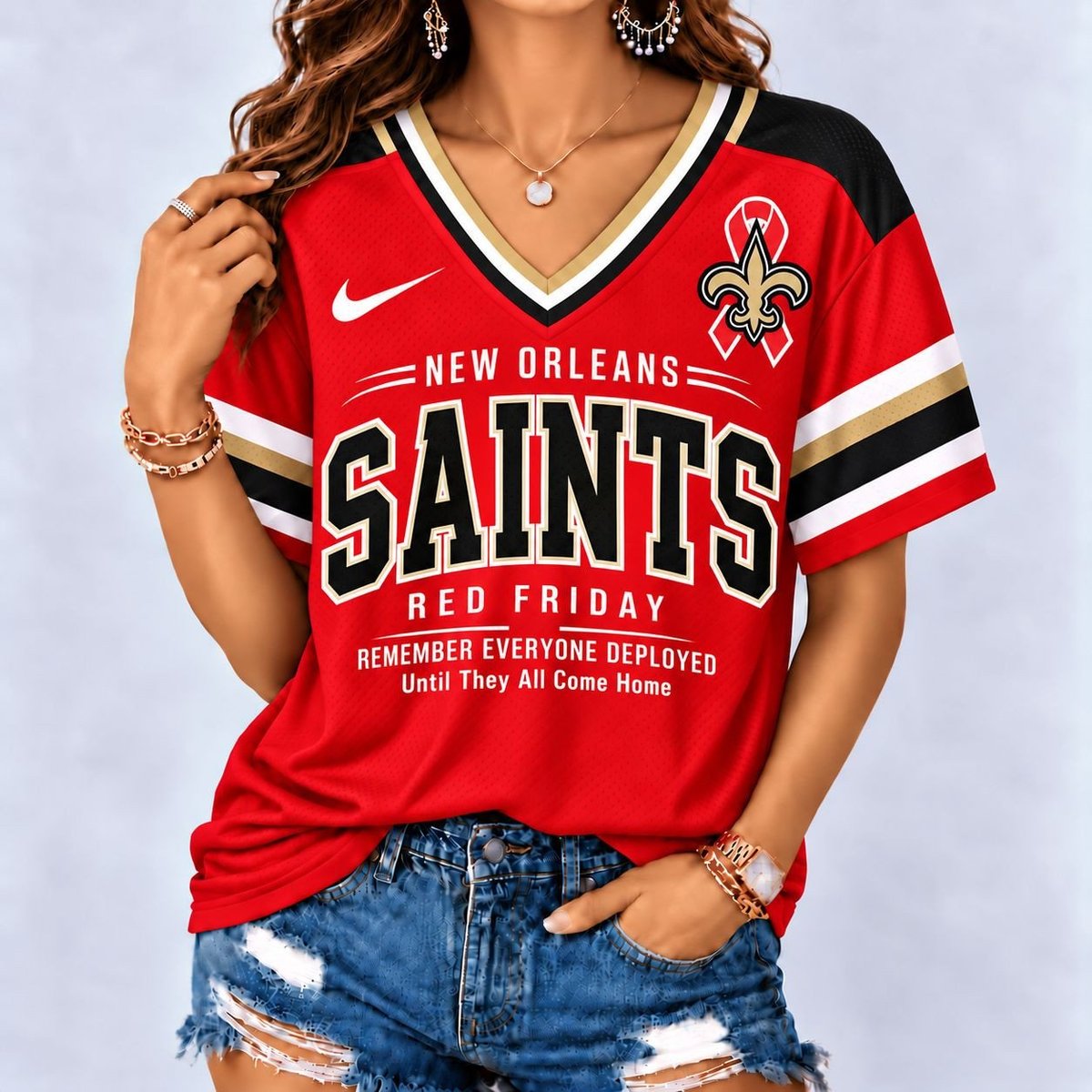 New Orleans Saints | Premium NFL Red Friday Remember Everyone Deployed V-Neck Shirt
