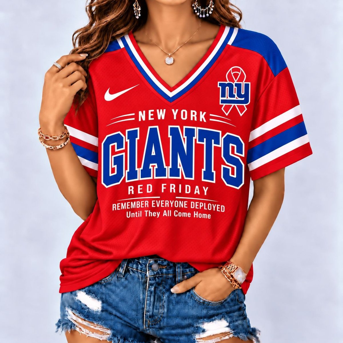 New York Giants | Premium NFL Red Friday Remember Everyone Deployed V-Neck Shirt