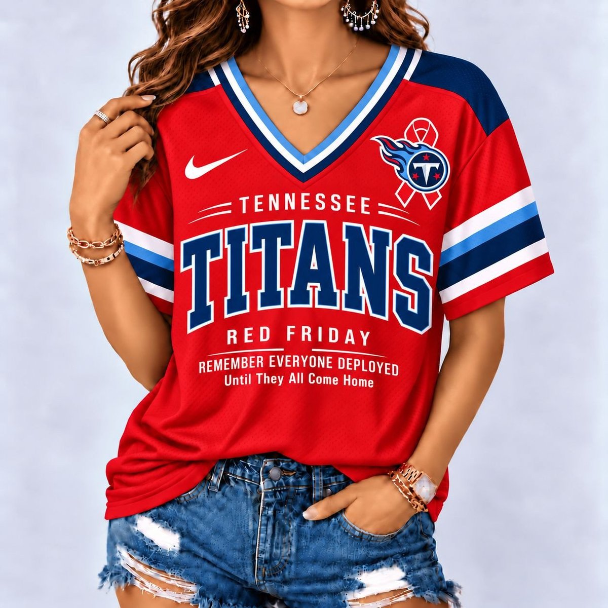 Tennessee Titans | Premium NFL Red Friday Remember Everyone Deployed V-Neck Shirt