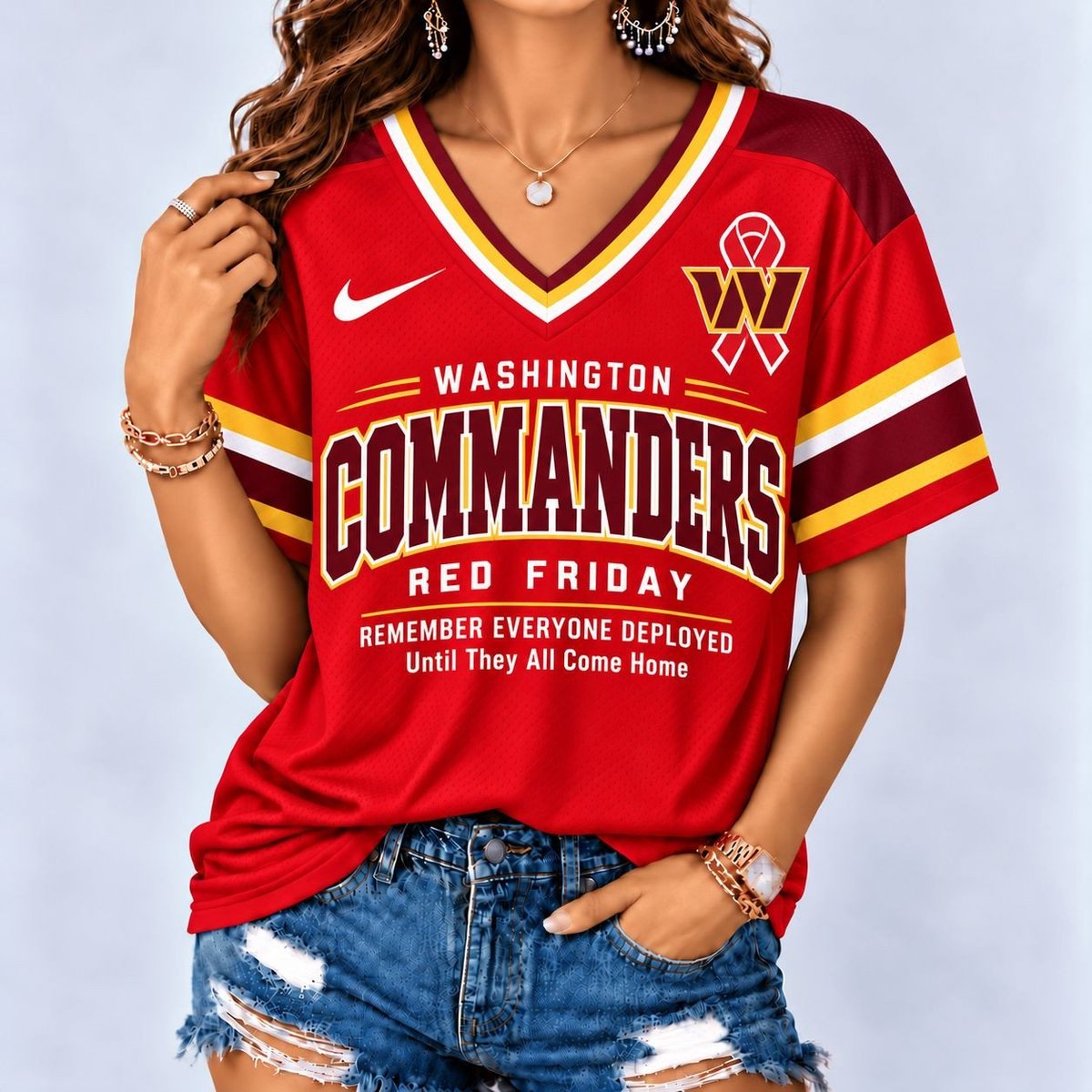 Washington Commanders | Premium NFL Red Friday Remember Everyone Deployed V-Neck Shirt