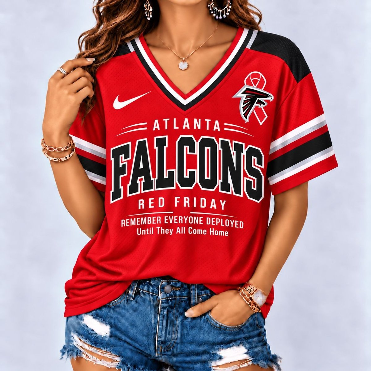 Atlanta Falcons | Premium NFL Red Friday Remember Everyone Deployed V-Neck Shirt