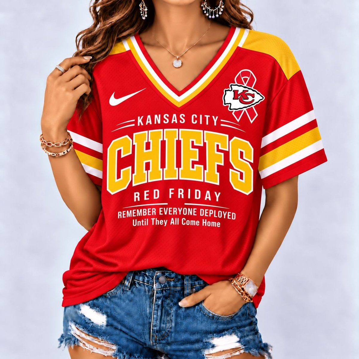 Kansas City Chiefs | Premium NFL Red Friday Remember Everyone Deployed V-Neck Shirt