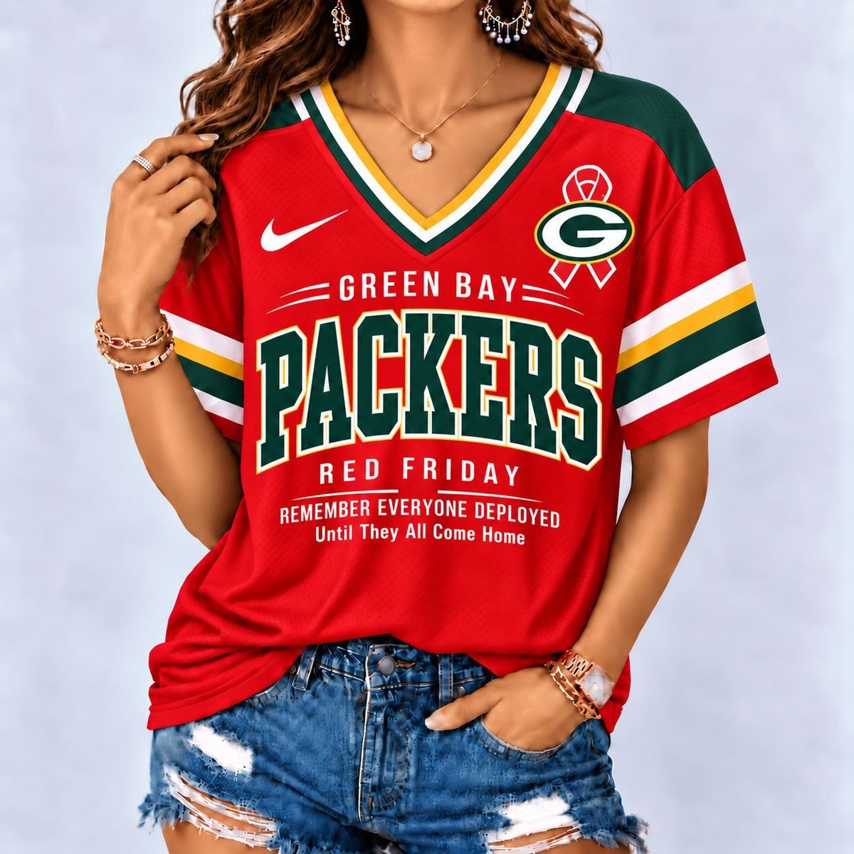 Green Bay Packers | Premium NFL Red Friday Remember Everyone Deployed V-Neck Shirt