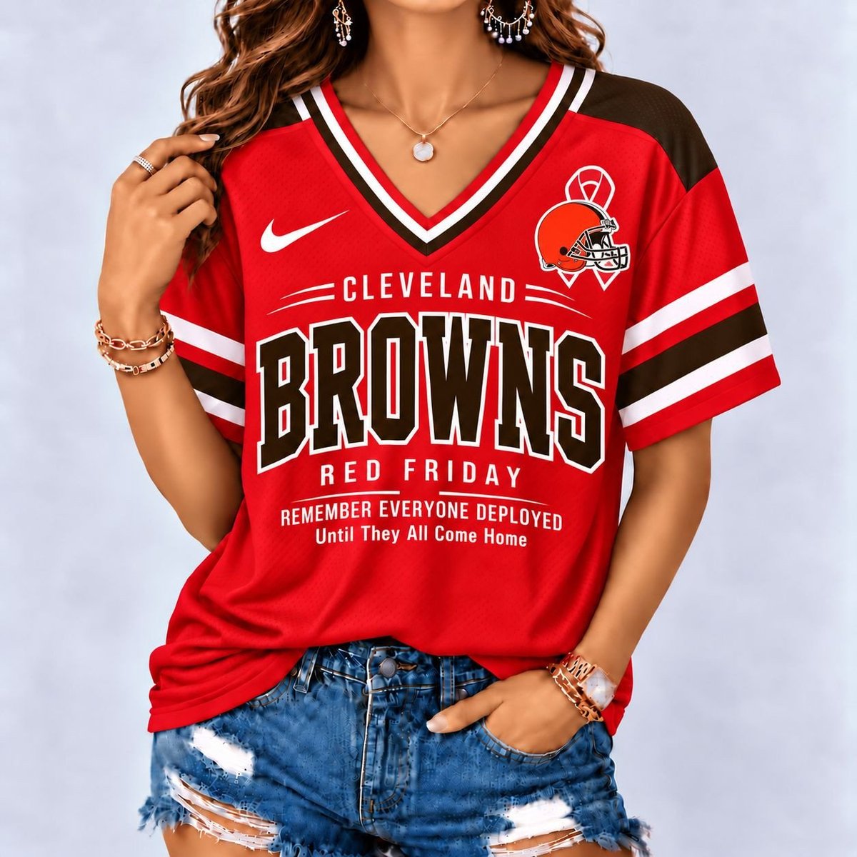 Cleveland Browns | Premium NFL Red Friday Remember Everyone Deployed V-Neck Shirt