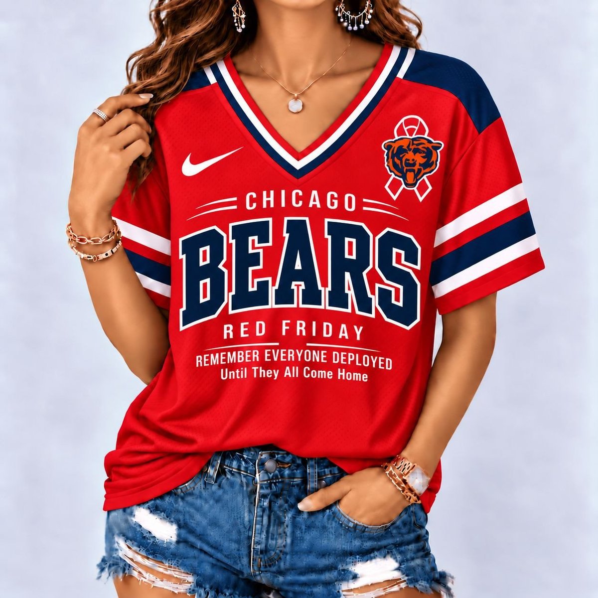 Chicago Bears | Premium NFL Red Friday Remember Everyone Deployed V-Neck Shirt
