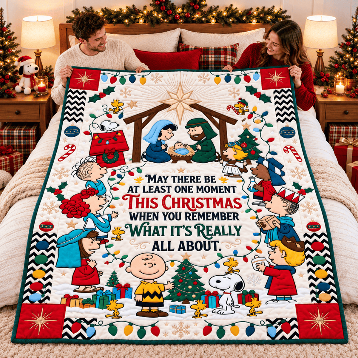 Peanuts Snoopy Christmas Nativity Sherpa Fleece Blanket