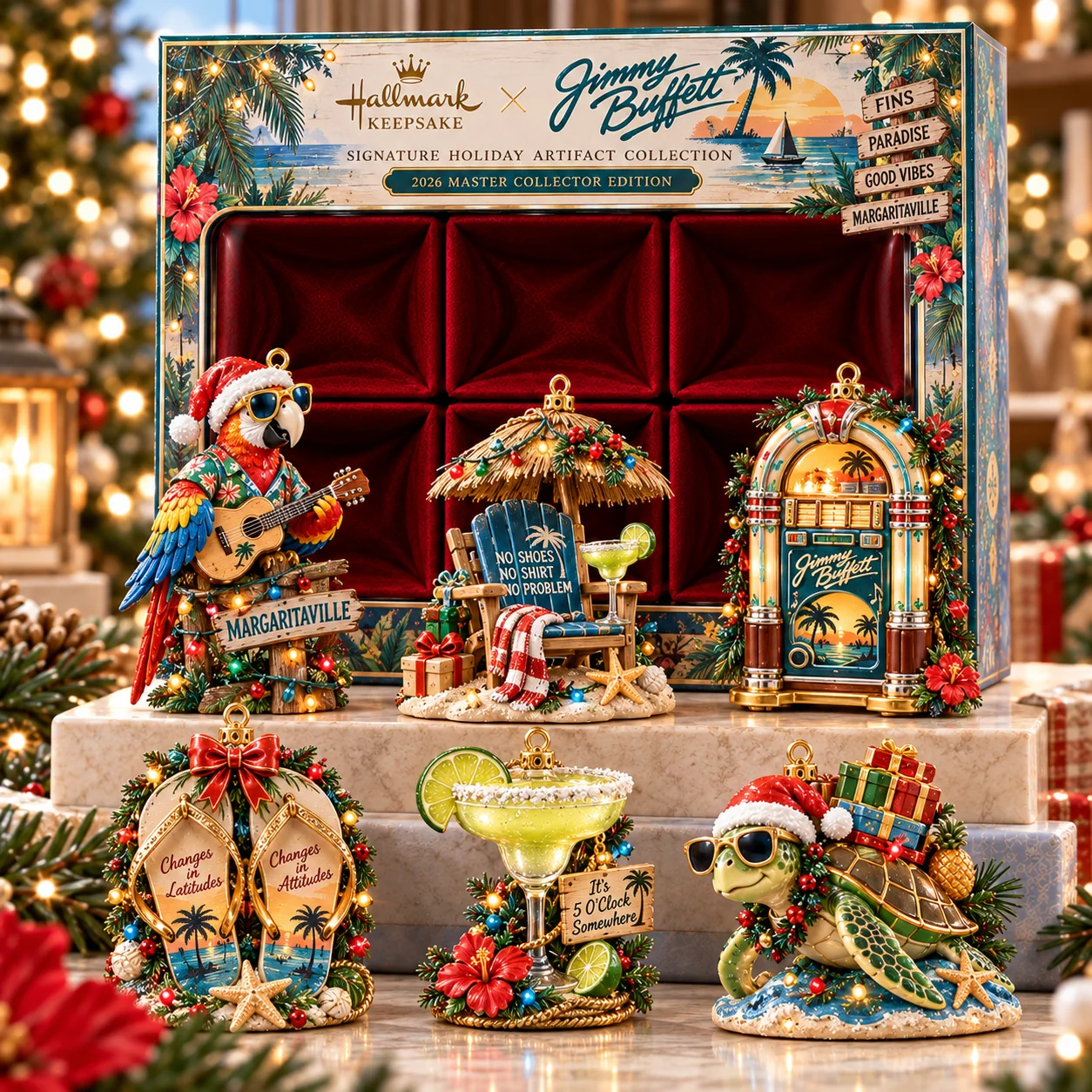 Jimmy Buffett Margaritaville Christmas Acrylic Ornament Set of 3