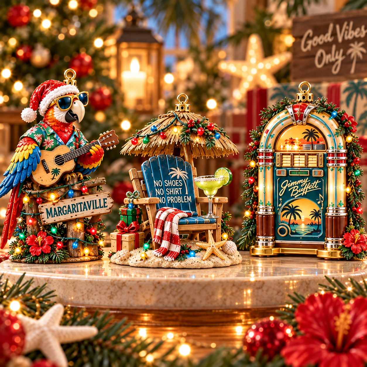 Jimmy Buffett Margaritaville Christmas Acrylic Ornament Set of 3