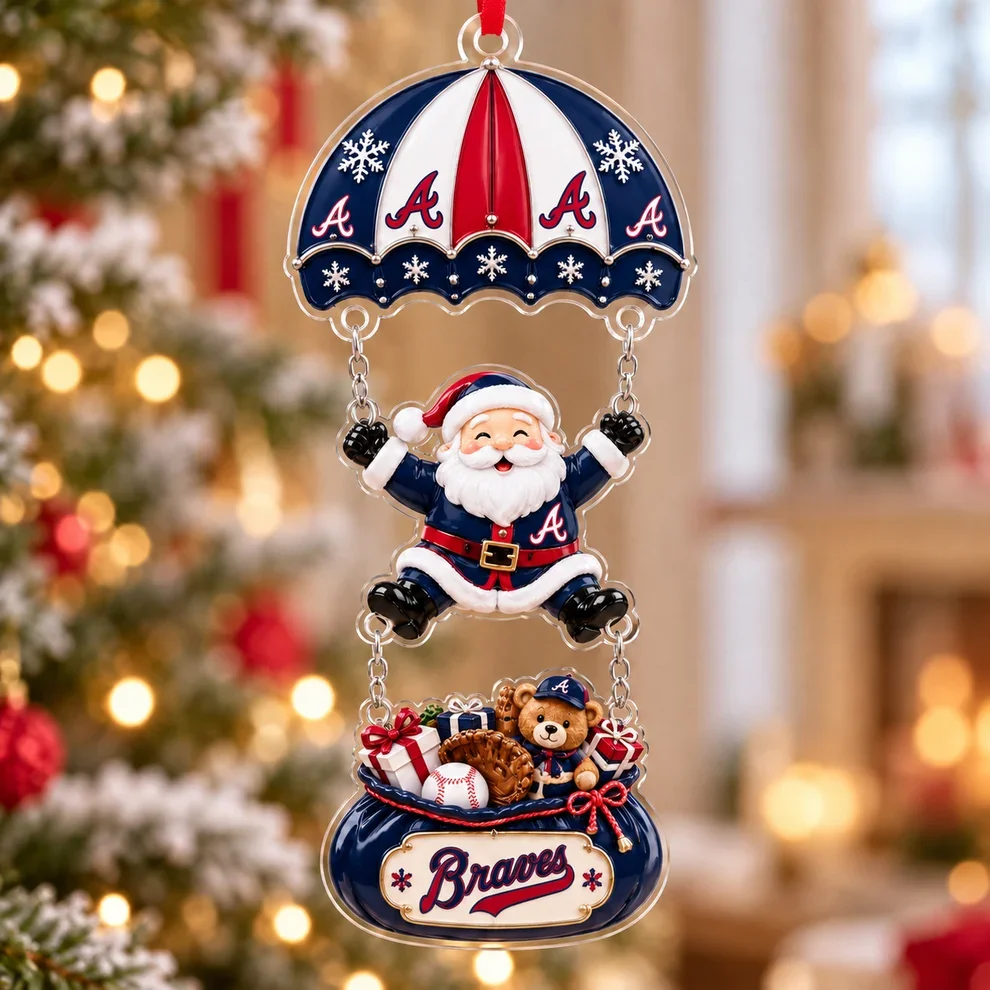 Atlanta Braves MLB Santa Parachute Acrylic Christmas Ornament