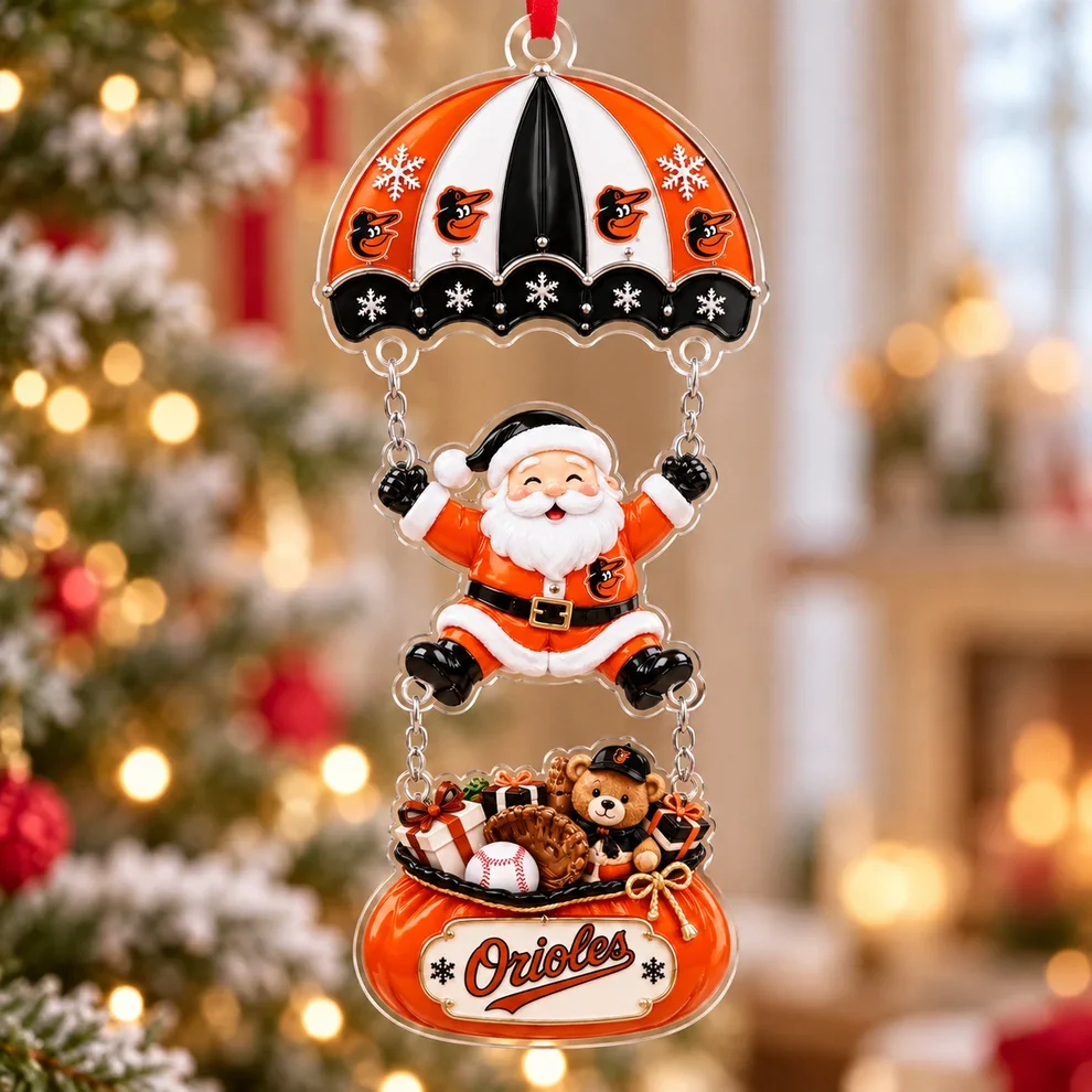 Baltimore Orioles MLB Santa Parachute Acrylic Christmas Ornament