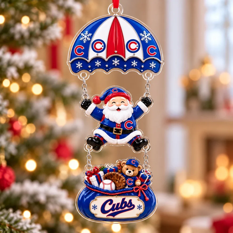 Chicago Cubs MLB Santa Parachute Acrylic Christmas Ornament
