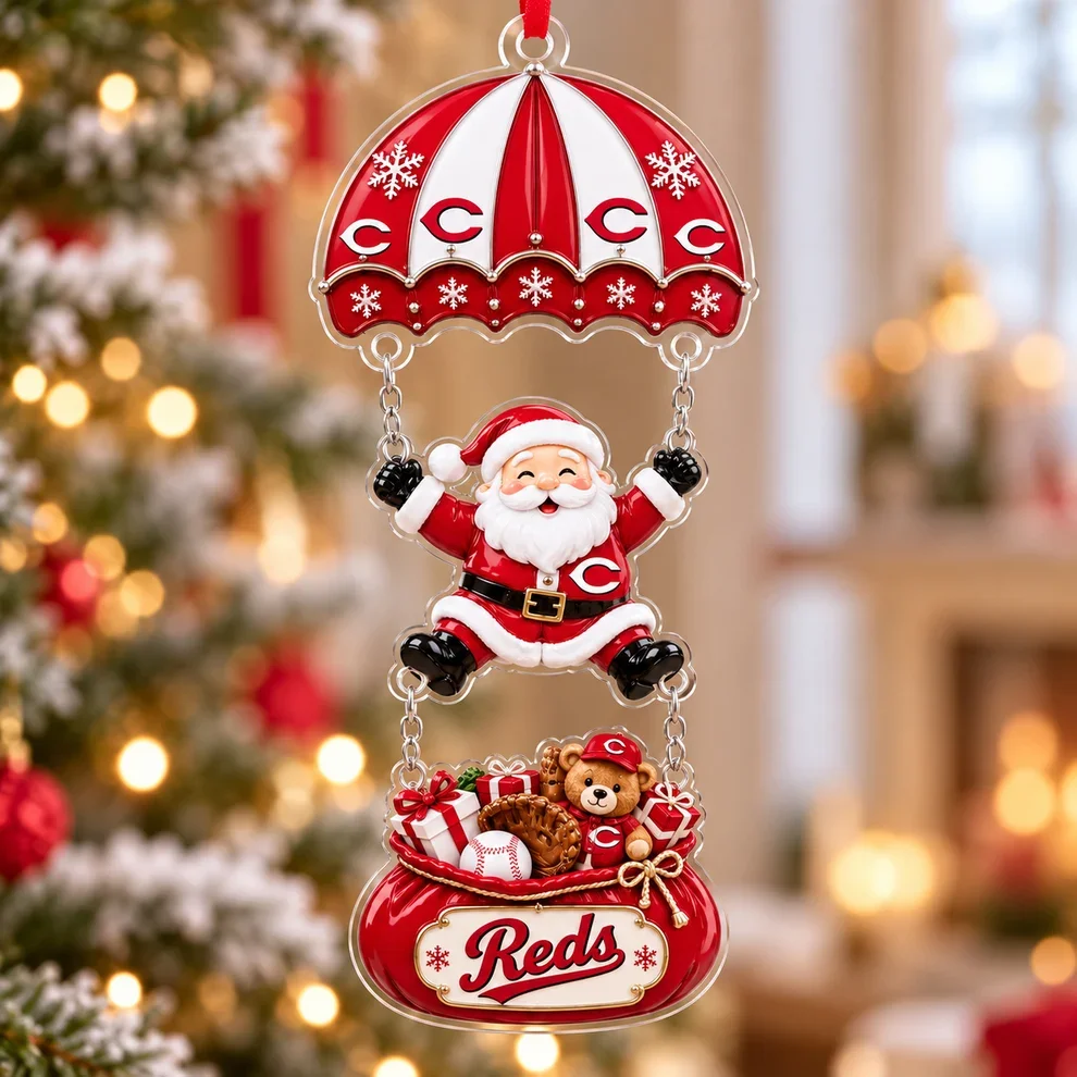 Cincinnati Reds MLB Santa Parachute Acrylic Christmas Ornament