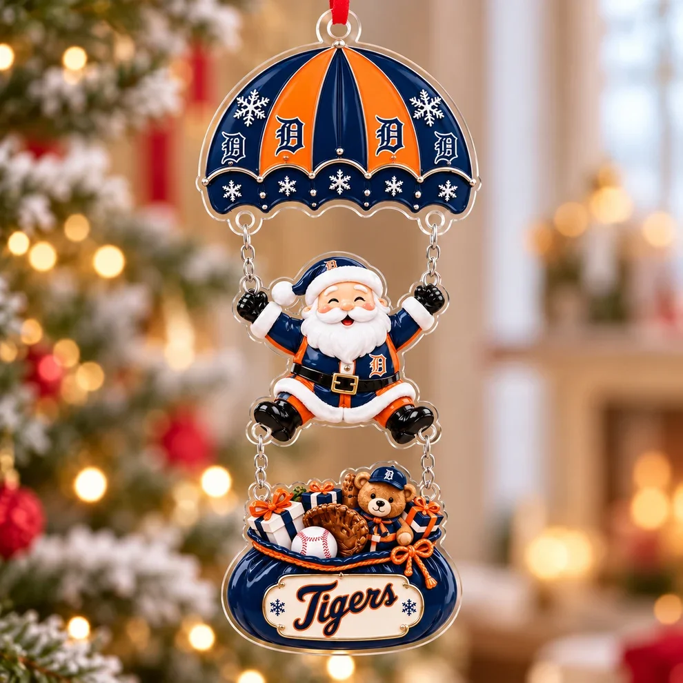 Detroit Tigers MLB Santa Parachute Acrylic Christmas Ornament