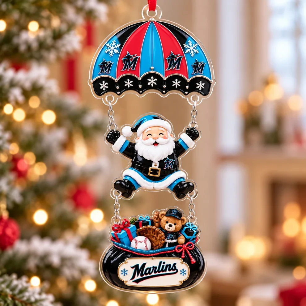 Miami Marlins MLB Santa Parachute Acrylic Christmas Ornament