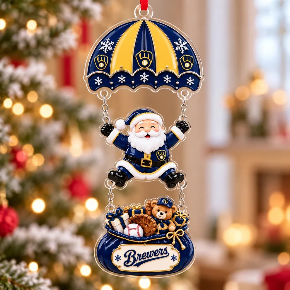 Milwaukee Brewers MLB Santa Parachute Acrylic Christmas Ornament